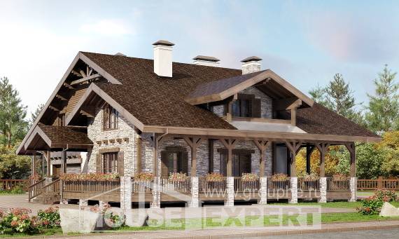 340-003-П Проект двухэтажного дома с мансардой и гаражом, красивый коттедж из кирпича, Усть-Каменогорск