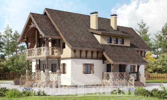 180-014-Л Проект двухэтажного дома с мансардой, небольшой коттедж из бризолита, Темиртау
