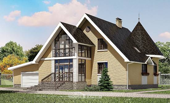 250-001-Л Проект двухэтажного дома с мансардным этажом и гаражом, уютный коттедж из керамзитобетонных блоков, Талдыкорган