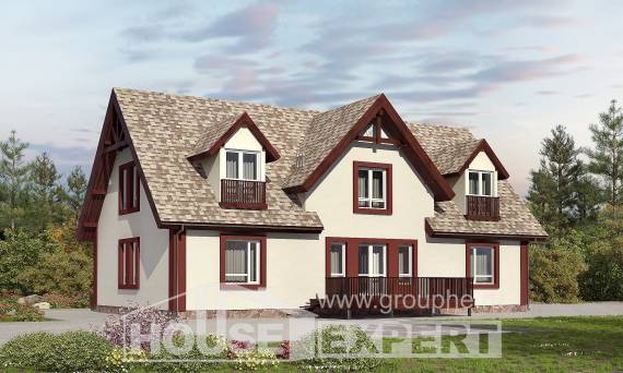 300-008-Л Проект двухэтажного дома с мансардным этажом и гаражом, большой дом из бризолита Актобе, House Expert