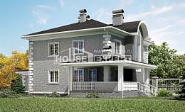 245-004-Л Проект двухэтажного дома и гаражом, уютный загородный дом из кирпича Актау, House Expert