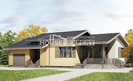 135-002-Л Проект одноэтажного дома, гараж, современный загородный дом из пеноблока Уральск, House Expert