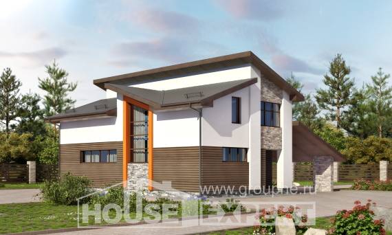 200-010-П Проект двухэтажного дома с мансардой и гаражом, просторный загородный дом из теплоблока, Кокшетау