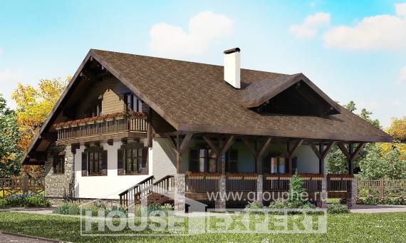 220-005-П Проект двухэтажного дома мансардой и гаражом, простой загородный дом из кирпича Шымкент, House Expert