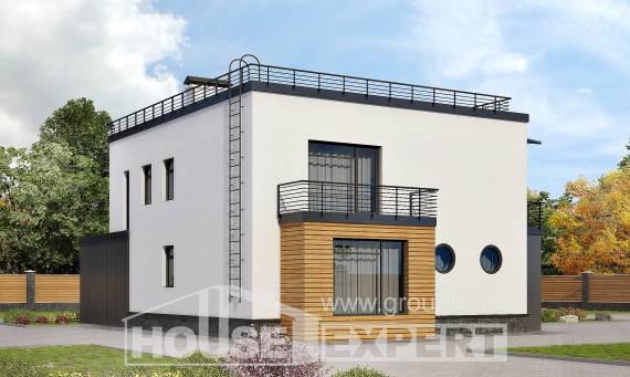260-002-П Проект двухэтажного дома и гаражом, современный дом из теплоблока Петропавловск, House Expert