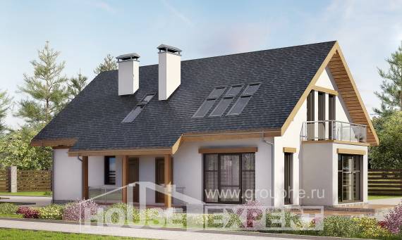 185-005-П Проект двухэтажного дома мансардой, гараж, красивый загородный дом из теплоблока Темиртау, House Expert