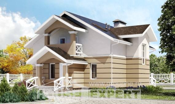 155-009-П Проект двухэтажного дома мансардой, классический коттедж из газобетона Павлодар, House Expert