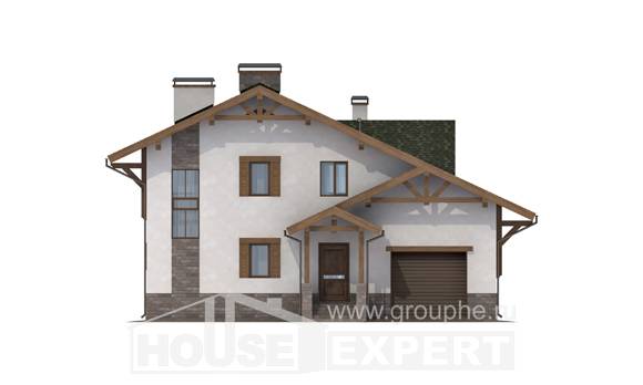 190-007-П Проект двухэтажного дома с мансардой, гараж, красивый загородный дом из кирпича, Талдыкорган