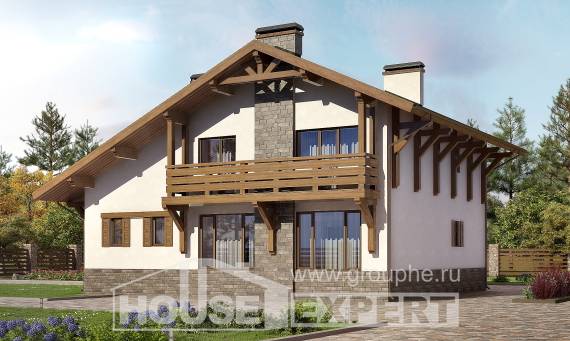 190-007-П Проект двухэтажного дома мансардный этаж, гараж, классический дом из кирпича Актобе, House Expert