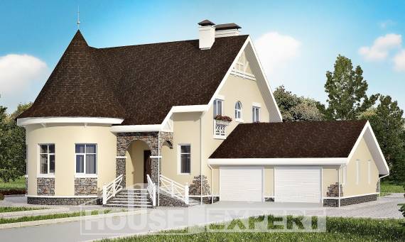 275-001-Л Проект двухэтажного дома мансардой и гаражом, современный домик из кирпича Уральск, House Expert