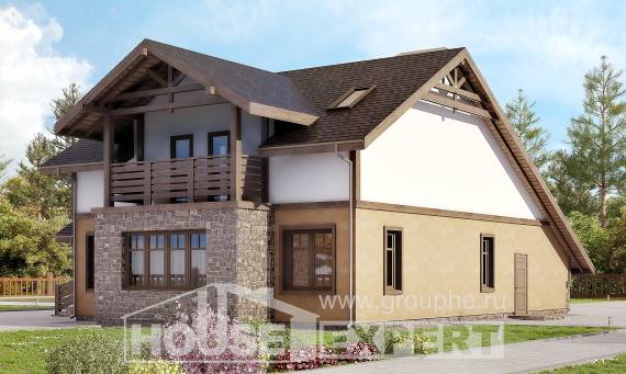180-011-Л Проект двухэтажного дома мансардой, гараж, бюджетный домик из поризованных блоков Шымкент, House Expert