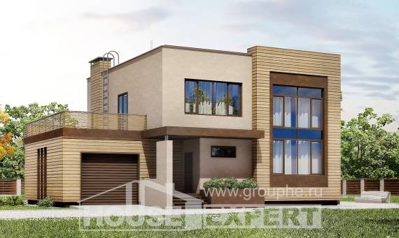 220-003-Л Проект двухэтажного дома, гараж, красивый домик из газобетона Актау, House Expert
