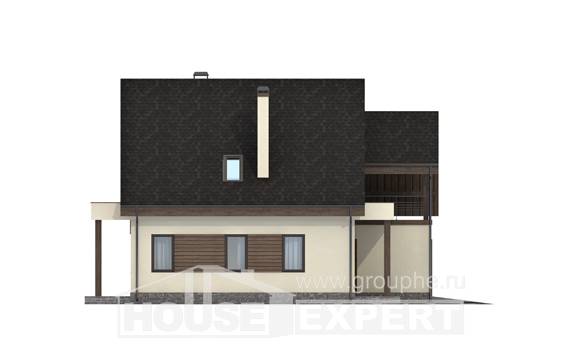 120-005-Л Проект двухэтажного дома с мансардой и гаражом, бюджетный коттедж из бризолита, Уральск