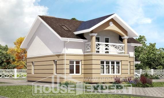 155-009-П Проект двухэтажного дома мансардой, недорогой загородный дом из поризованных блоков Шымкент, House Expert