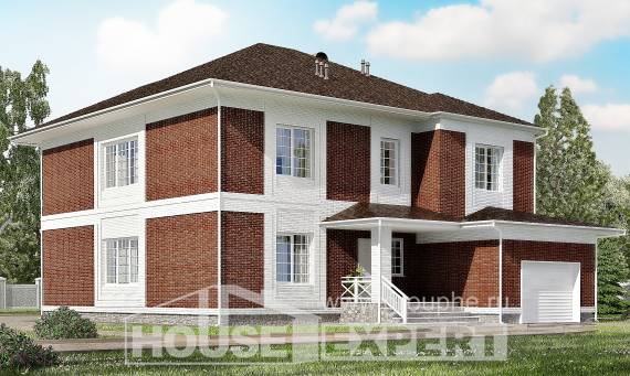 315-001-П Проект двухэтажного дома, гараж, уютный загородный дом из кирпича Актау, House Expert