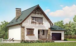 160-005-П Проект двухэтажного дома и гаражом, простой домик из пеноблока, House Expert