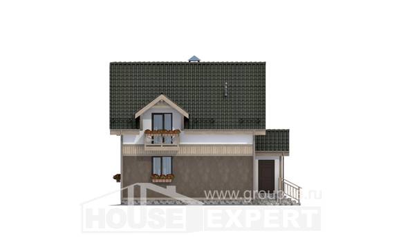105-001-Л Проект двухэтажного дома с мансардным этажом, компактный домик из поризованных блоков, Петропавловск