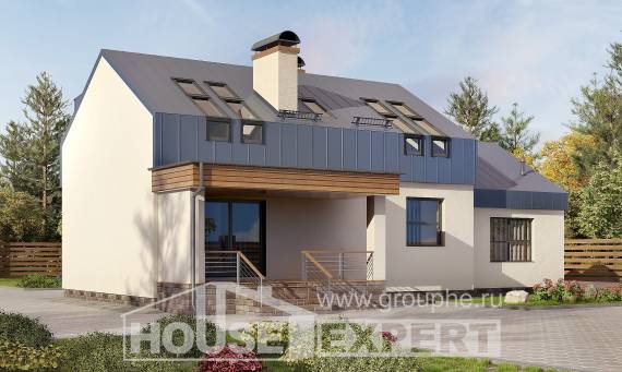 150-015-П Проект двухэтажного дома мансардный этаж, гараж, бюджетный домик из газобетона, House Expert