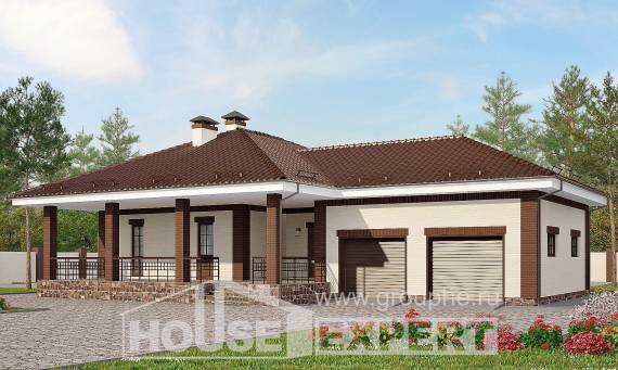 160-015-П Проект одноэтажного дома и гаражом, недорогой домик из пеноблока, Костанай