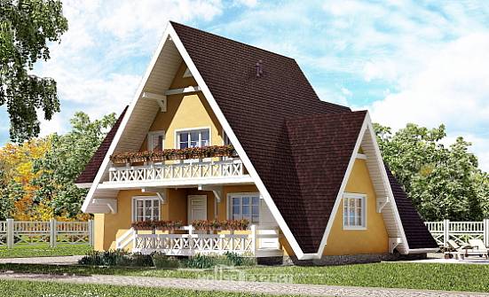 155-008-П Проект двухэтажного дома с мансардным этажом, бюджетный коттедж из дерева, Семей