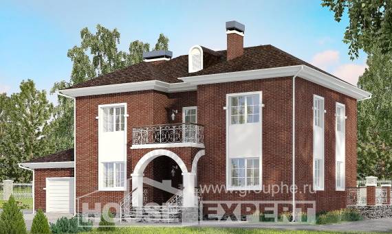180-006-Л Проект двухэтажного дома, гараж, уютный домик из кирпича Актау, House Expert