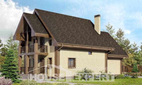 185-003-Л Проект двухэтажного дома с мансардным этажом и гаражом, уютный домик из пеноблока Рудный, House Expert