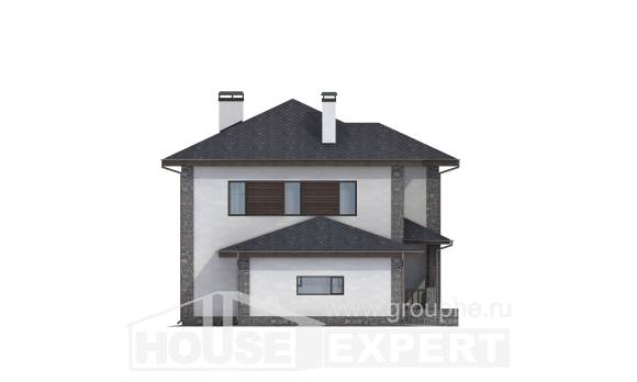 185-004-Л Проект двухэтажного дома и гаражом, уютный коттедж из пеноблока Актау, House Expert