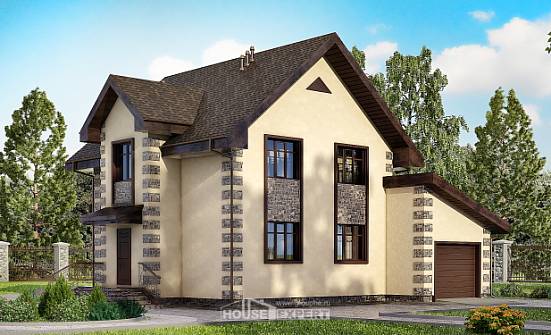 160-004-П Проект двухэтажного дома с мансардным этажом, гараж, бюджетный коттедж из твинблока, Темиртау