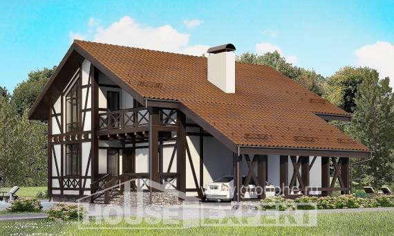155-002-П Проект двухэтажного дома с мансардой и гаражом, скромный домик из теплоблока, Шымкент