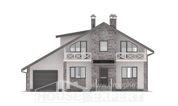 180-017-Л Проект двухэтажного дома мансардный этаж и гаражом, простой домик из поризованных блоков, Актобе